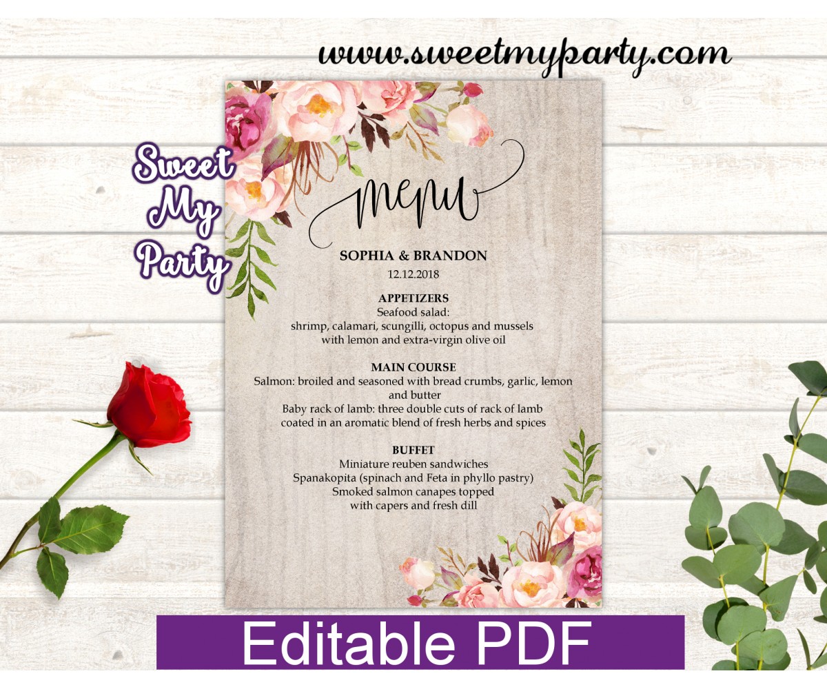 Boho menu cards template, Floral menu card template, (31)